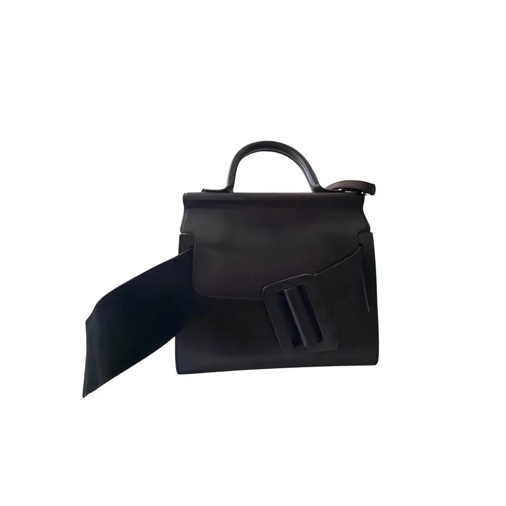 BOYY Karl 24 Black Leather Top Handle Bag with Oversized Buckle and Strap